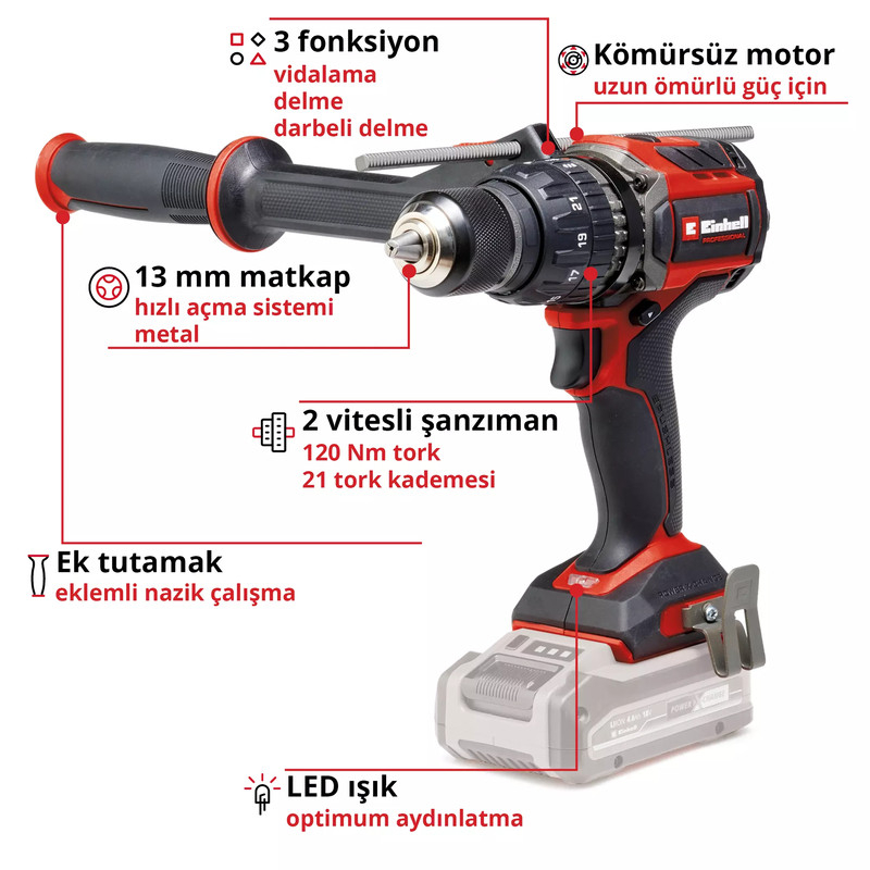 Einhell TP-CD 18/120 Li-i BL Akülü Darbeli Matkap/Vidalama (Solo) - 4514310