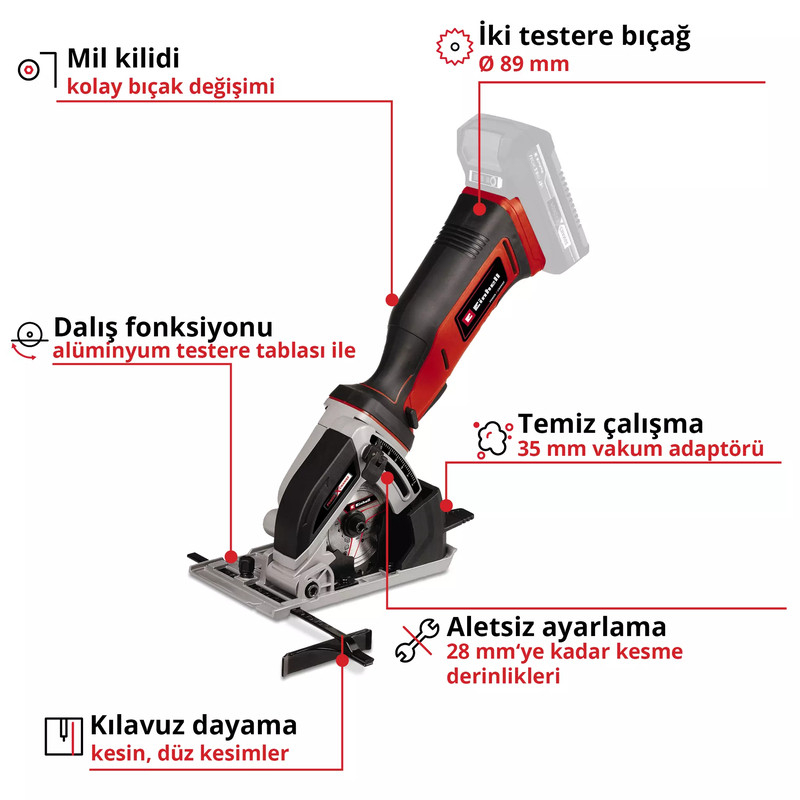 Einhell TE-CS 18/89 Li Akülü Mini Daire Testere (Solo) - 4331100