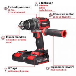 Einhell TP-CD 18/70 Li-i BL Akülü Darbeli Matkap (2x2,0Ah) - 4514316