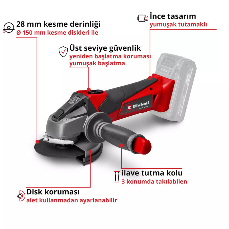 Einhell TE-AG 18/115 Li Akülü Avuç Taşlama (Solo) - 4431110