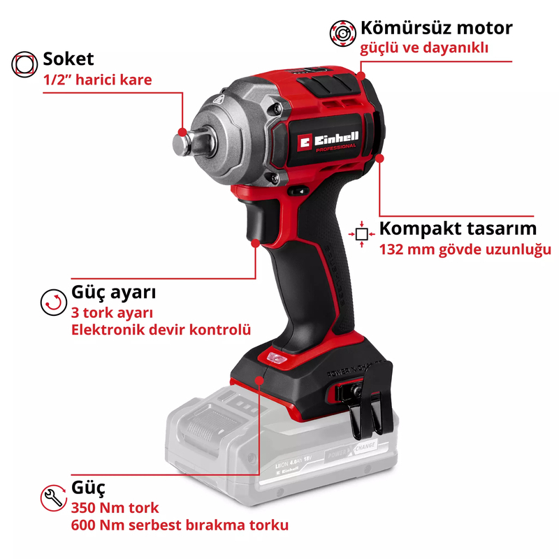 Einhell 18V 350Nm Kömürsüz Darbeli Somun Sıkma Solo 4510055