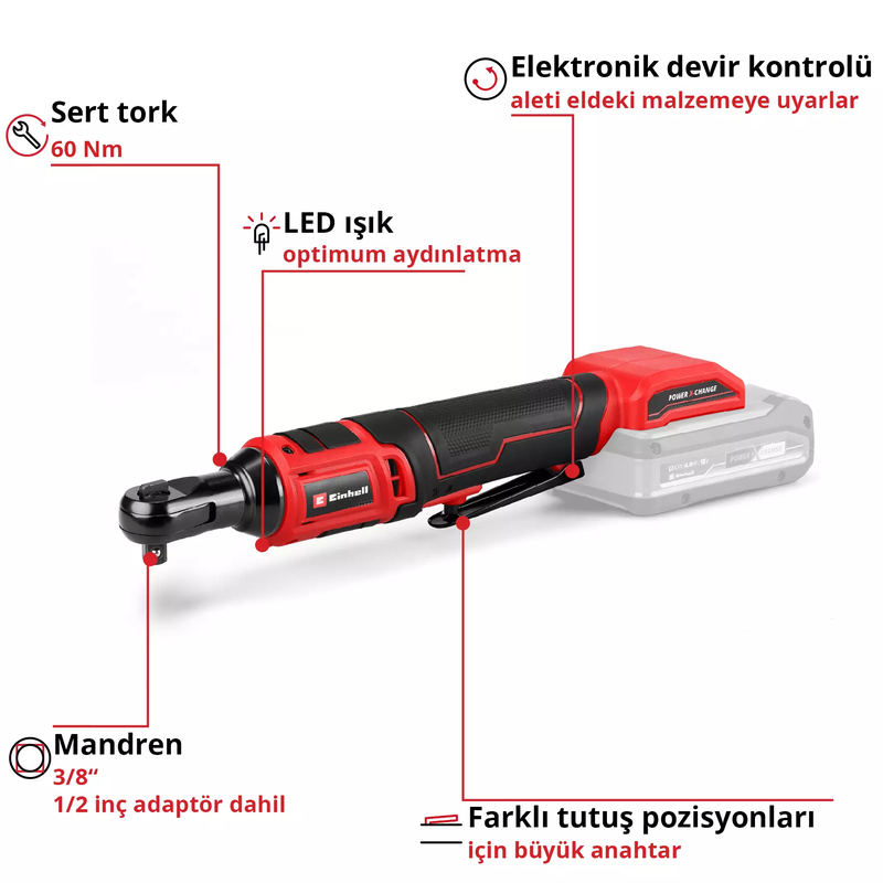 Einhell 18V 60Nm Akülü Cırcır Somun Sıkma Solo 4514320