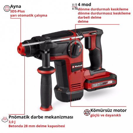 Einhell TP-HD 18/28 Li BL +4 (1x3,0 Ah+), Akülü Kırıcı Delici - 4514274