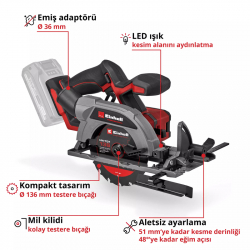 Einhell 18V 136mm Kömürsüz Mini Daire Testere Solo 4331240