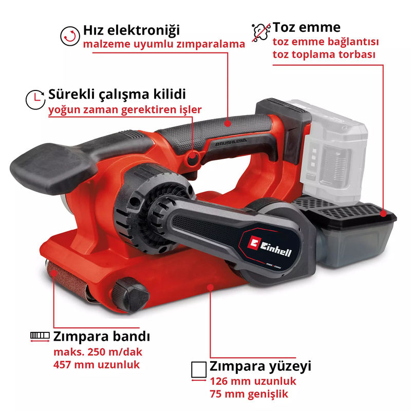 Einhell 18V 457x75mm Kömürsüz Tank Zımpara Solo 4466270
